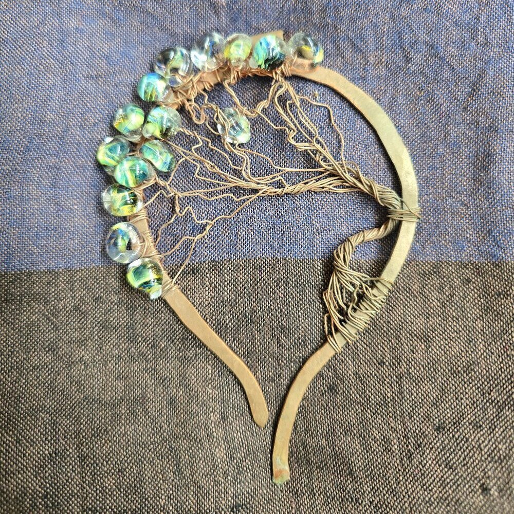 vintage | boho tree of life copper wire and glass bead pendant